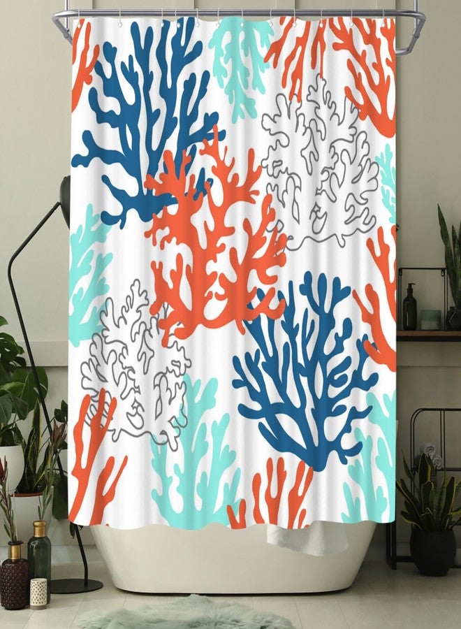 WELMECO Ocean Shower Curtain Beach Coastal Coral Shower Curtain, Bathroom Decor Polyester Fabric, 72x72inch (Blue and Orange) - Image 3