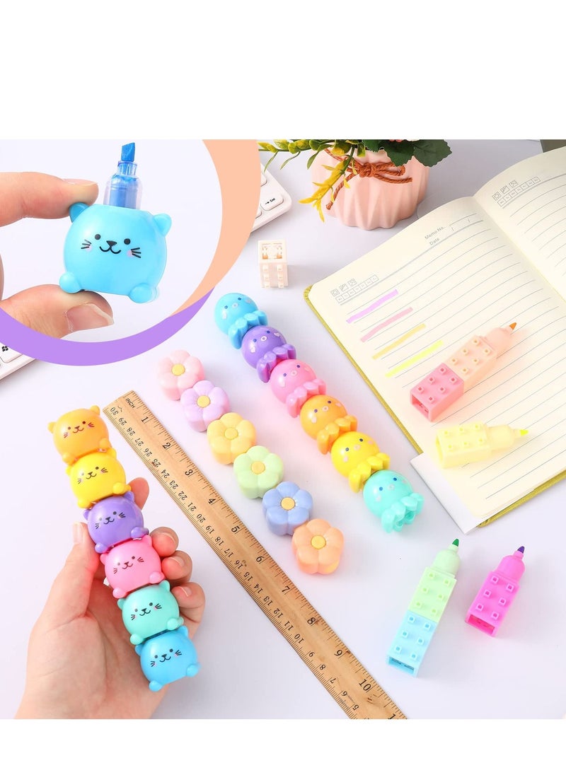 Generic 4 /24PCS Colorful Shaped Highlighters Pastel Mini Highlighter Set Highlighters Stackable Markers for Kids Students Writing Graffiti School Office Supplies(Octopus, Blocks, Cat, Flower)  - Image 3