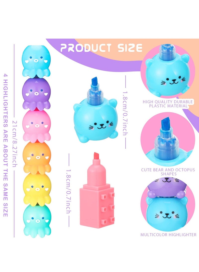 Generic 4 /24PCS Colorful Shaped Highlighters Pastel Mini Highlighter Set Highlighters Stackable Markers for Kids Students Writing Graffiti School Office Supplies(Octopus, Blocks, Cat, Flower)  - Image 2