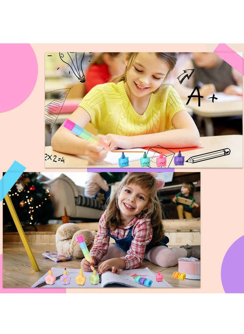 Generic 4 /24PCS Colorful Shaped Highlighters Pastel Mini Highlighter Set Highlighters Stackable Markers for Kids Students Writing Graffiti School Office Supplies(Octopus, Blocks, Cat, Flower)  - Image 5