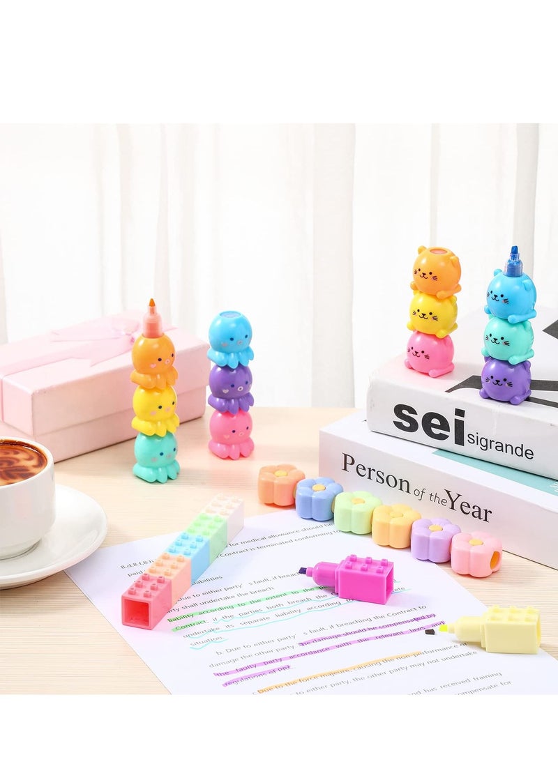 Generic 4 /24PCS Colorful Shaped Highlighters Pastel Mini Highlighter Set Highlighters Stackable Markers for Kids Students Writing Graffiti School Office Supplies(Octopus, Blocks, Cat, Flower)  - Image 4