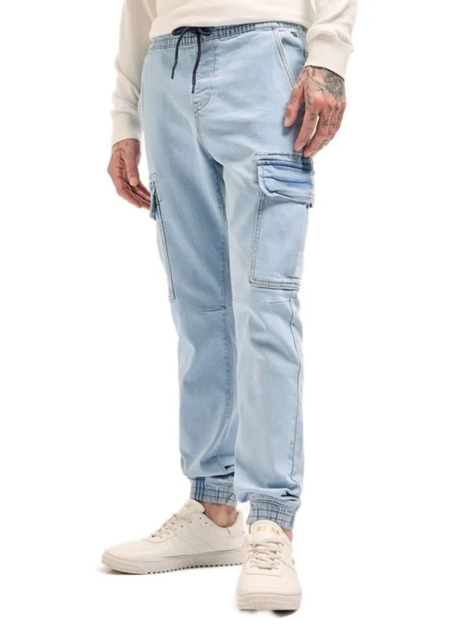 Men's Light Blue Slim Fit Jogger-Style jean with Cargo Pockets Classic Comfort With Modern Style, Perfect For Everyday Casual Looks And Effortless Streetwear Vibes