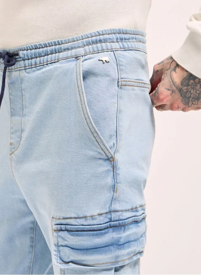 The Bear House  Men's Light Blue Slim Fit Jogger-Style jean with Cargo Pockets Classic Comfort With Modern Style, Perfect For Everyday Casual Looks And Effortless Streetwear Vibes for Men | Best Price UAE