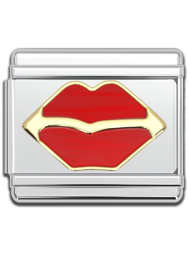 Italian Bracelet Charms, 9Mm Stainless Steel Charm Link For Women, Modular Jewelry Links (Red Lips)