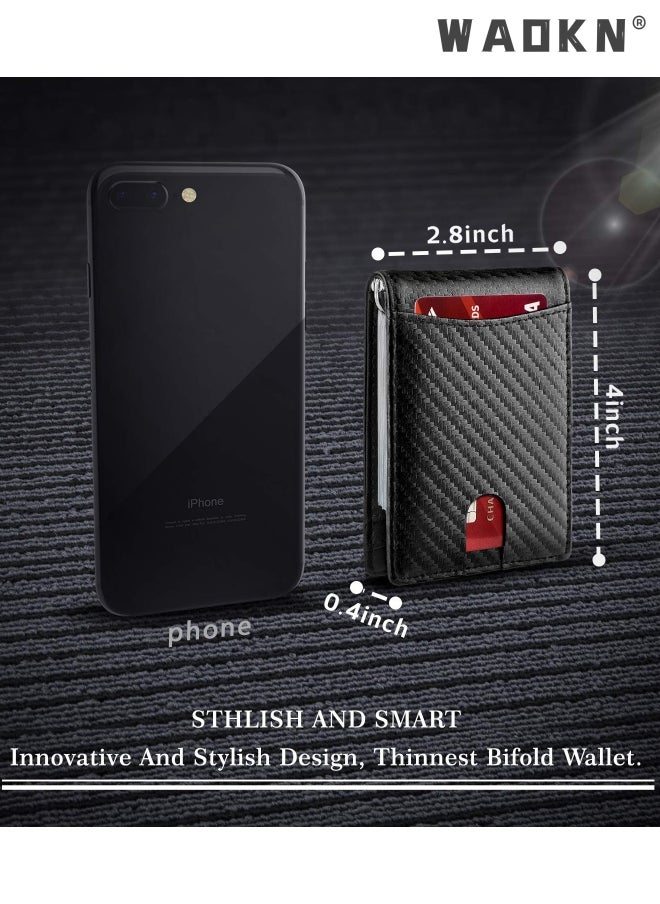 WAOKN - Wallet for Men Slim Larger Capacity with Wallet, Bifold RFID Blocking Front Pocket Wallets Minimalist Credit Card Holder with Money Clip for Men with ID Window Gift Box(Black) - Image 1
