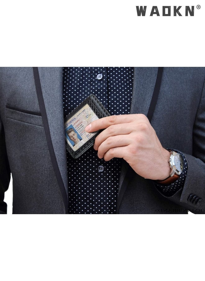 WAOKN - Wallet for Men Slim Larger Capacity with Wallet, Bifold RFID Blocking Front Pocket Wallets Minimalist Credit Card Holder with Money Clip for Men with ID Window Gift Box(Black) - Image 1