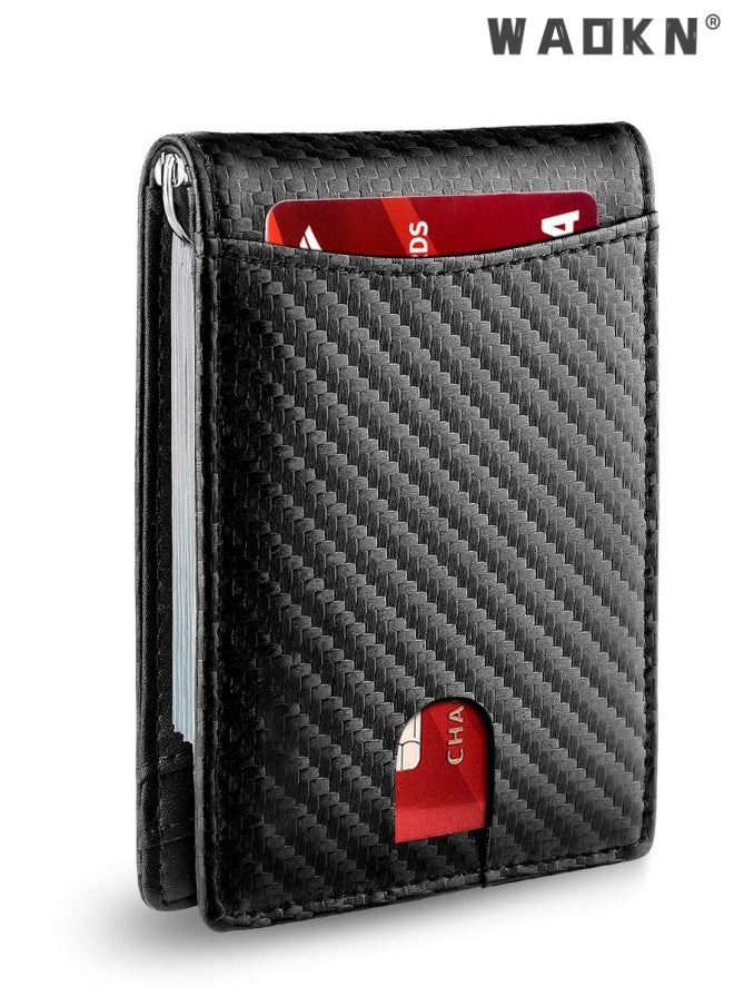 WAOKN - Wallet for Men Slim Larger Capacity with Wallet, Bifold RFID Blocking Front Pocket Wallets Minimalist Credit Card Holder with Money Clip for Men with ID Window Gift Box(Black) - Image 1