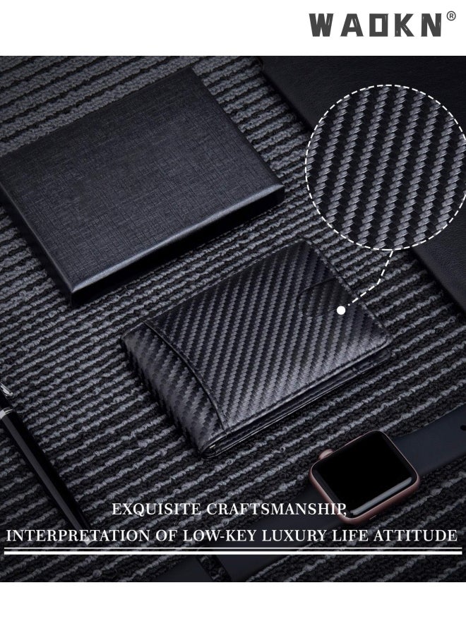 WAOKN - Wallet for Men Slim Larger Capacity with Wallet, Bifold RFID Blocking Front Pocket Wallets Minimalist Credit Card Holder with Money Clip for Men with ID Window Gift Box(Black) - Image 1