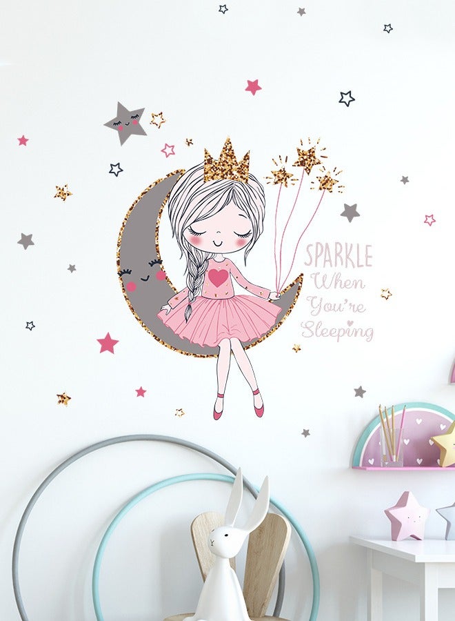 Little Princess Moon Girl Bedroom Children's Room Kindergarten Home Decoration PVC Wall Stickers - Image 3