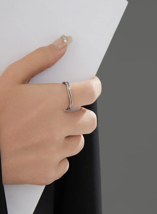 VQYSKO Triple Interlocked Rolling Ring for Women-Stainless Steel Stacking Cross Rings in Silver/Gold/Rose gold Minimalist Promise Ring for Love/Engagement/Wedding, Size 4-12 (Silver, 3) - Image 2