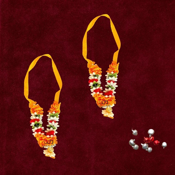 MULTICOLOR ARTIFICIAL FLOWERS BEAUTIFUL GARLAND/POOJA HAAR MALA FOR SMALL STATUE & PHOTO FRAMES, SET OF 2 (3.5 INCH)