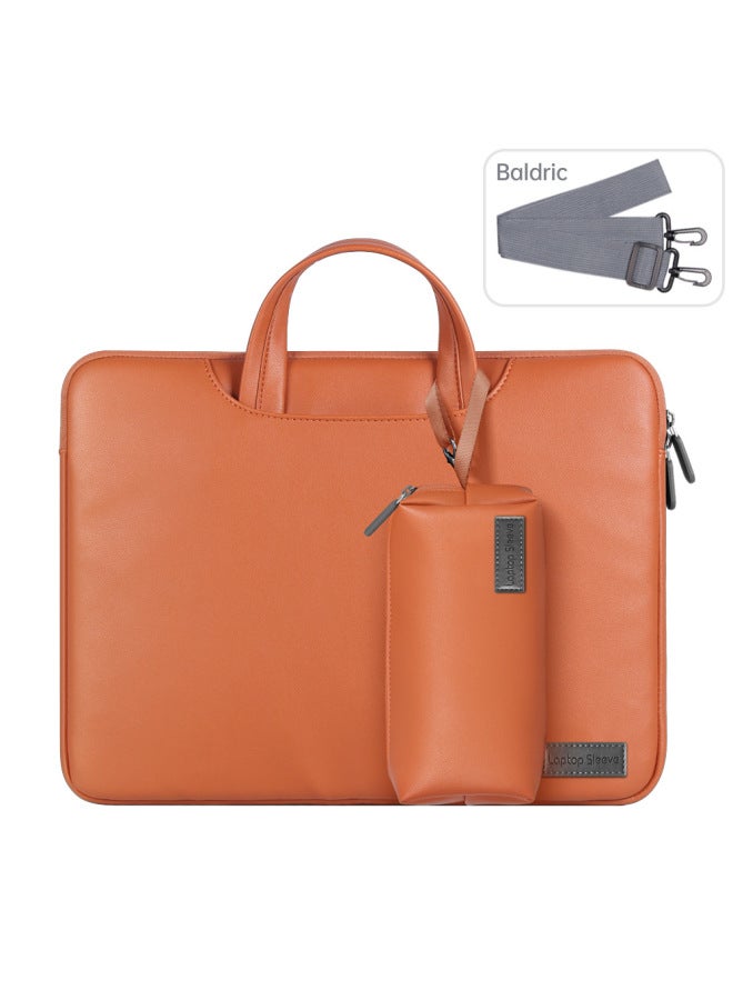 Macbook Computer Bag Suitable For Apple Huawei Handbag 15 Laptop Leather Business M3 Inner Bag-Color:Brown + Shoulder Strap + Accessory Bag-Applicable Model:13/14 Inches  - Image 1