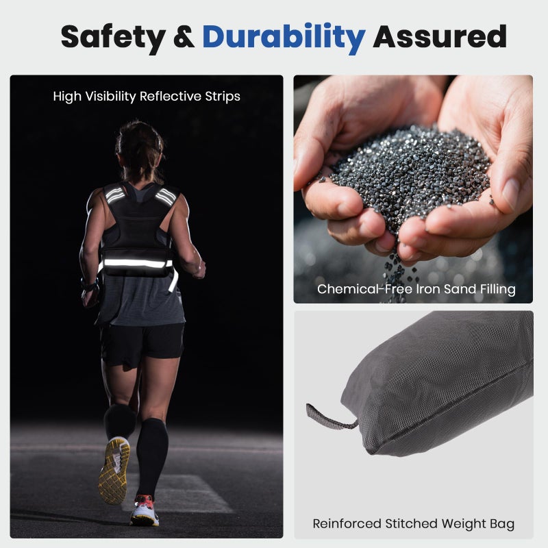 LIONSCOOL Weighted Vest for Men and Women, 4-10LB/11-20LB/20-32LB Adjustable Body Weight Vest with 6 Ironsand Weights & Reflective Stripes for Weight loss, Walking, Running, Cardio and Strength Training - Image 4