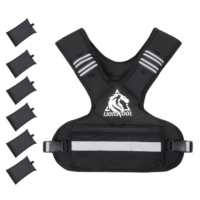 LIONSCOOL Weighted Vest for Men and Women, 4-10LB/11-20LB/20-32LB Adjustable Body Weight Vest with 6 Ironsand Weights & Reflective Stripes for Weight loss, Walking, Running, Cardio and Strength Training - Image 1