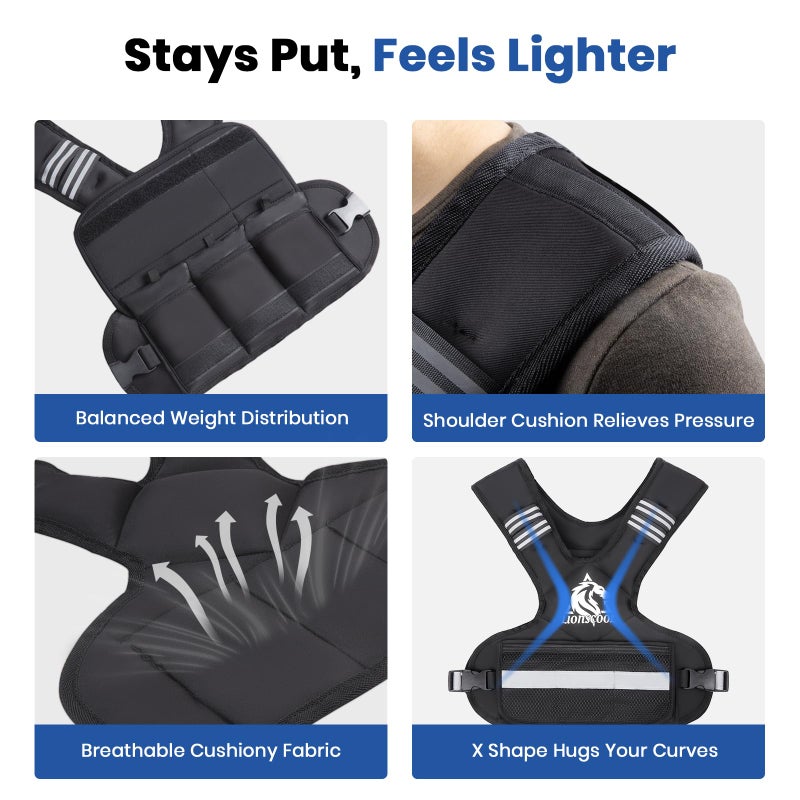 LIONSCOOL Weighted Vest for Men and Women, 4-10LB/11-20LB/20-32LB Adjustable Body Weight Vest with 6 Ironsand Weights & Reflective Stripes for Weight loss, Walking, Running, Cardio and Strength Training - Image 3