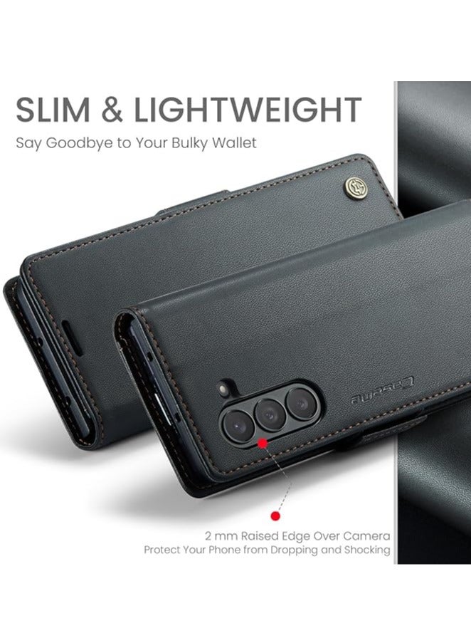 عام حافظة لجهاز Samsung Galaxy Z Fold 6 (2023)، مصنوعة من الجلد الصناعي على شكل محفظة، تحتوي على حامل بطاقات مزود بتقنية حظر RFID، وتتميز بوظيفة دعم الجهاز، كما أنها مقاومة للصدمات. - Image 3