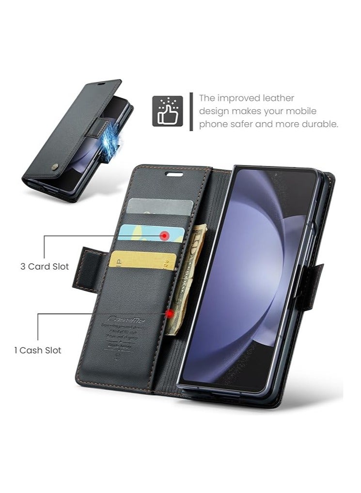عام حافظة لجهاز Samsung Galaxy Z Fold 6 (2023)، مصنوعة من الجلد الصناعي على شكل محفظة، تحتوي على حامل بطاقات مزود بتقنية حظر RFID، وتتميز بوظيفة دعم الجهاز، كما أنها مقاومة للصدمات. - Image 2