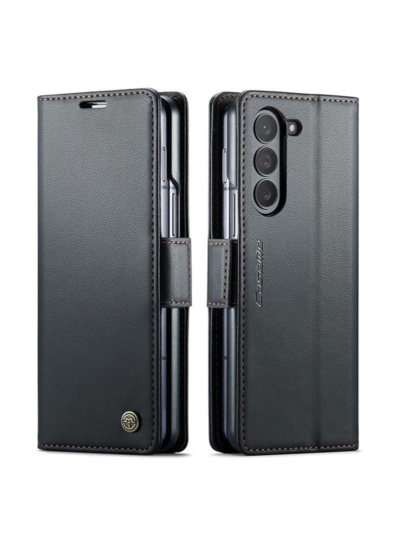 عام حافظة لجهاز Samsung Galaxy Z Fold 6 (2023)، مصنوعة من الجلد الصناعي على شكل محفظة، تحتوي على حامل بطاقات مزود بتقنية حظر RFID، وتتميز بوظيفة دعم الجهاز، كما أنها مقاومة للصدمات. - Image 1