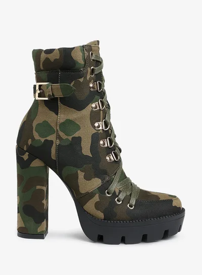 London Rag Camouflage Ankle Boots in Khaki