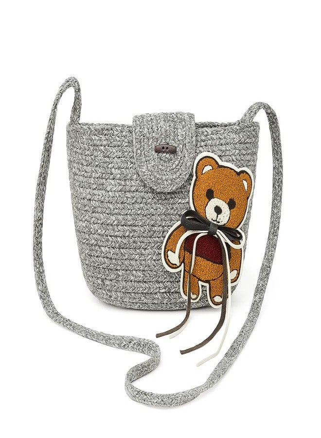 Ariya Women's Sling Bag with Teddy Bear Patch (4072 | Gray) Handcrafted PP & Cotton Blend Shoulder Purse, Perfect for Ladies & Girls, Lightweight Tote Bag for Daily, Casual, Travel & All Occasions - Image 1