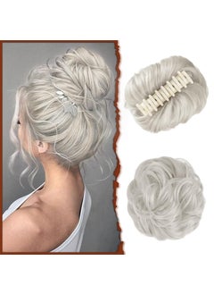 SOFEIYAN SOFEIYAN Claw Clip Messy Bun Hair Piece Wavy Curly Hair Bun Clip in Claw Chignon Ponytail Hairpieces Synthetic Tousled Updo Hair Extensions Scrunchie Hairpiece for Women, Silver Grey 