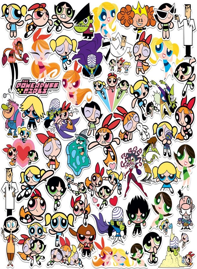 GRAPHICS & MORE Powerpuff Girls Character 50ct Vinyl Large Deluxe Stickers Variety Pack - Laptop, Water Bottle, Scrapbooking, Tablet, Skateboard, Indoor/Outdoor - Set of 50 - Image 1