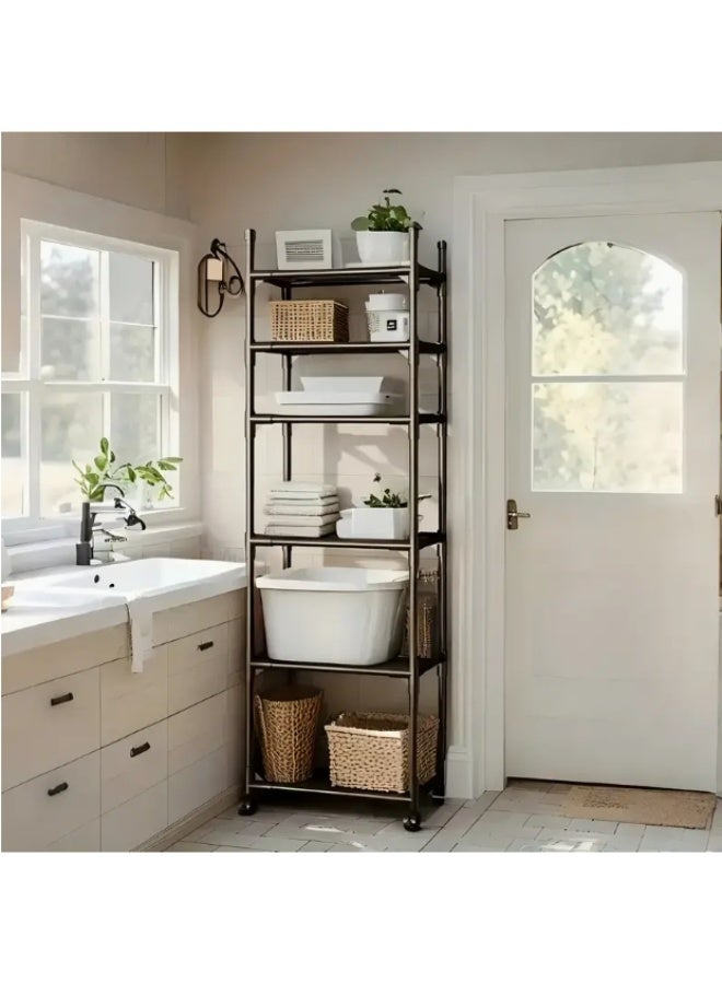 LINGWEI 6 Tier Kitchen Storage Rack with Wheels Multifunction Movable Rack Adjustable Metal Organizer Shelf - Image 5