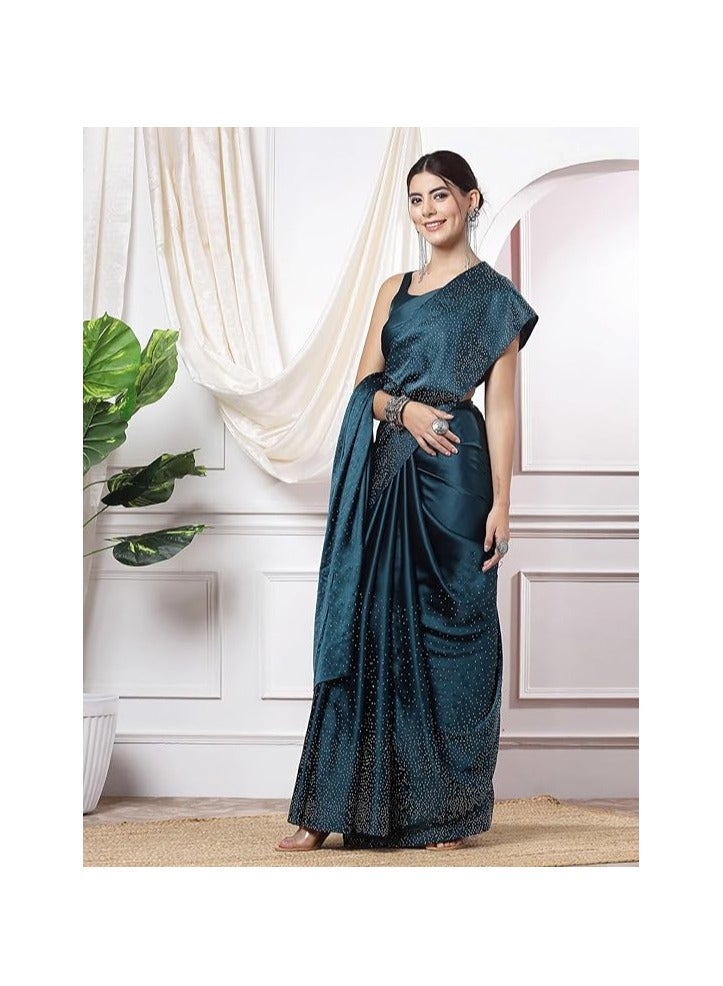 مملكة الإكسسوارات ساري حريري من الحرير الساتان للتثبيت الساخن للنساء مع قطعة بلوزة غير مخيطة - Image 2