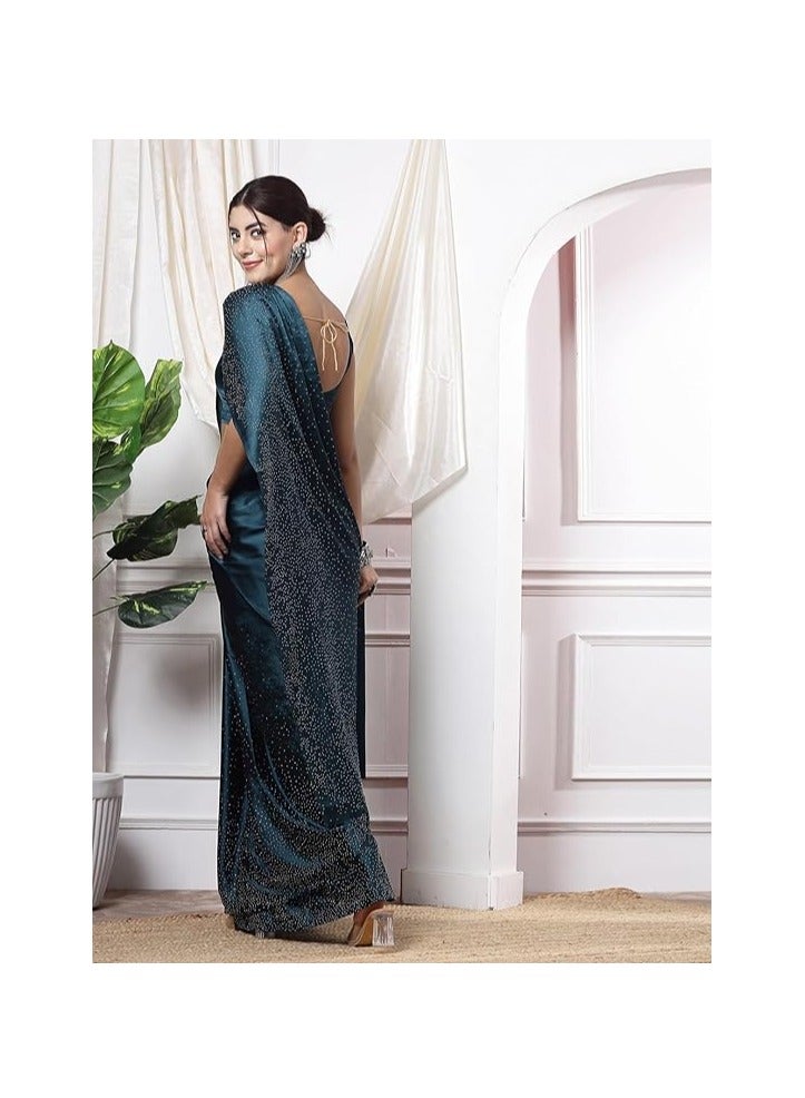 مملكة الإكسسوارات ساري حريري من الحرير الساتان للتثبيت الساخن للنساء مع قطعة بلوزة غير مخيطة - Image 3