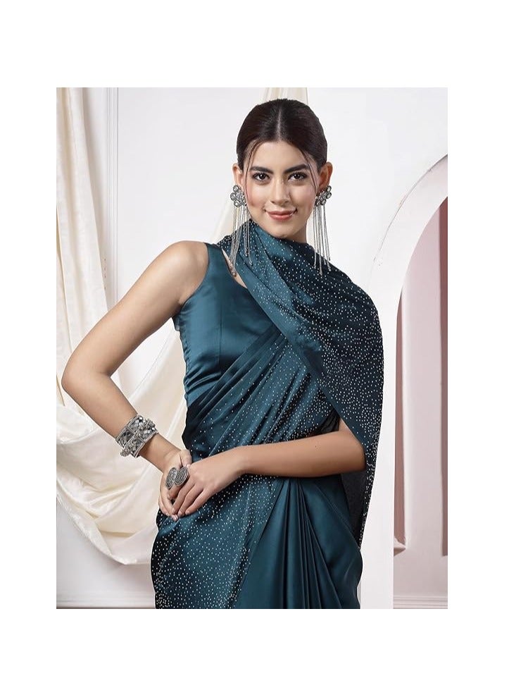 مملكة الإكسسوارات ساري حريري من الحرير الساتان للتثبيت الساخن للنساء مع قطعة بلوزة غير مخيطة - Image 5