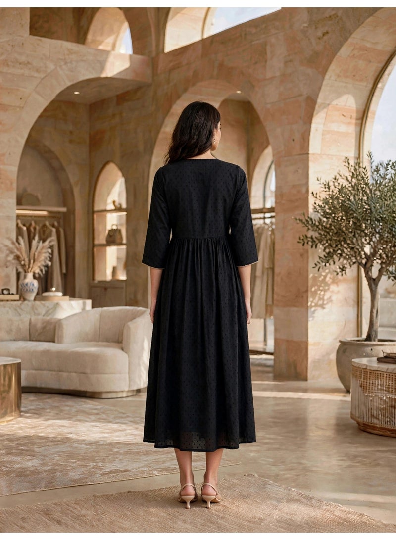 IKKXA Elegant Yoke Embroidered Midi Jalabiya IK14134Black - Image 5