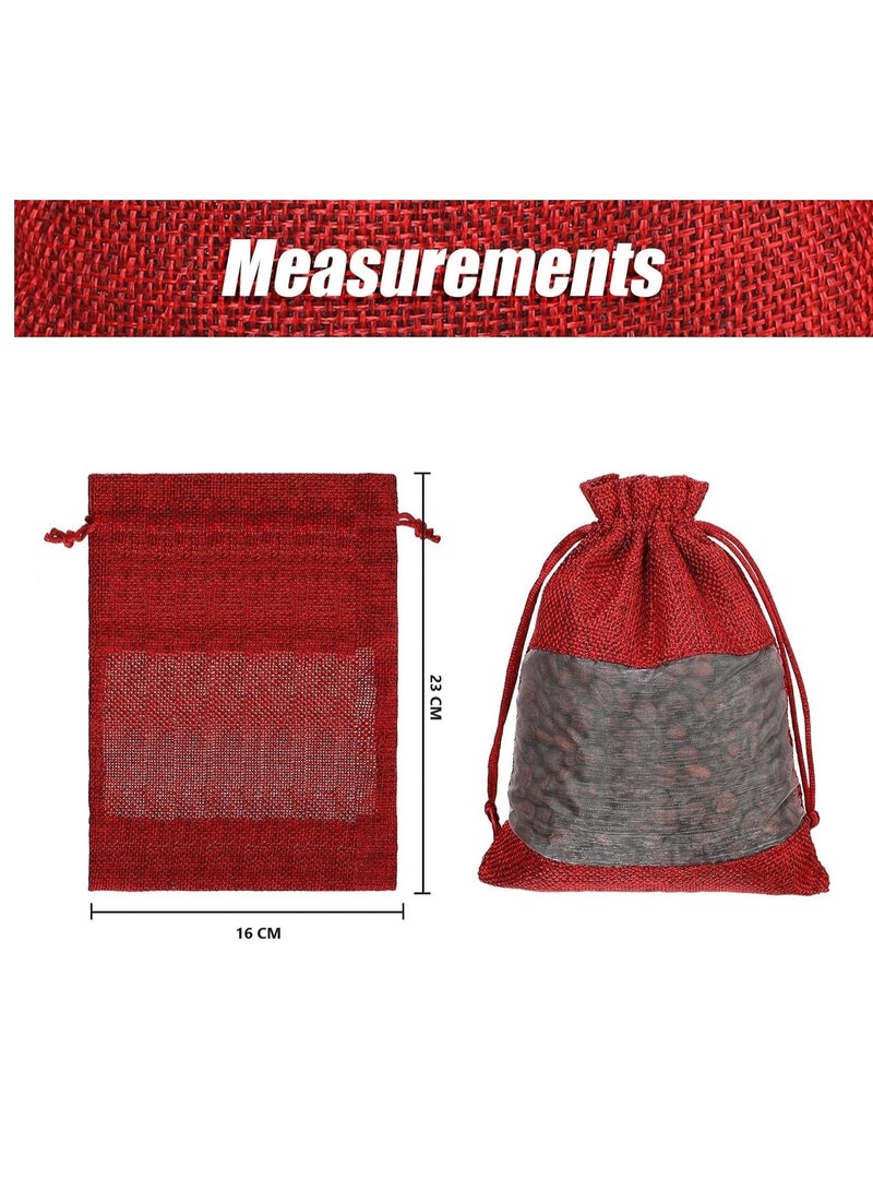 Y&D 30-Pieces 16x23 Cm Linen Burlap Sheer Bag Organza Bag Burlap Bags With Drawstring For Wedding Party Favors Cosmetic Samples Goodies Mesh Pouch (Wine Red)  - Image 2