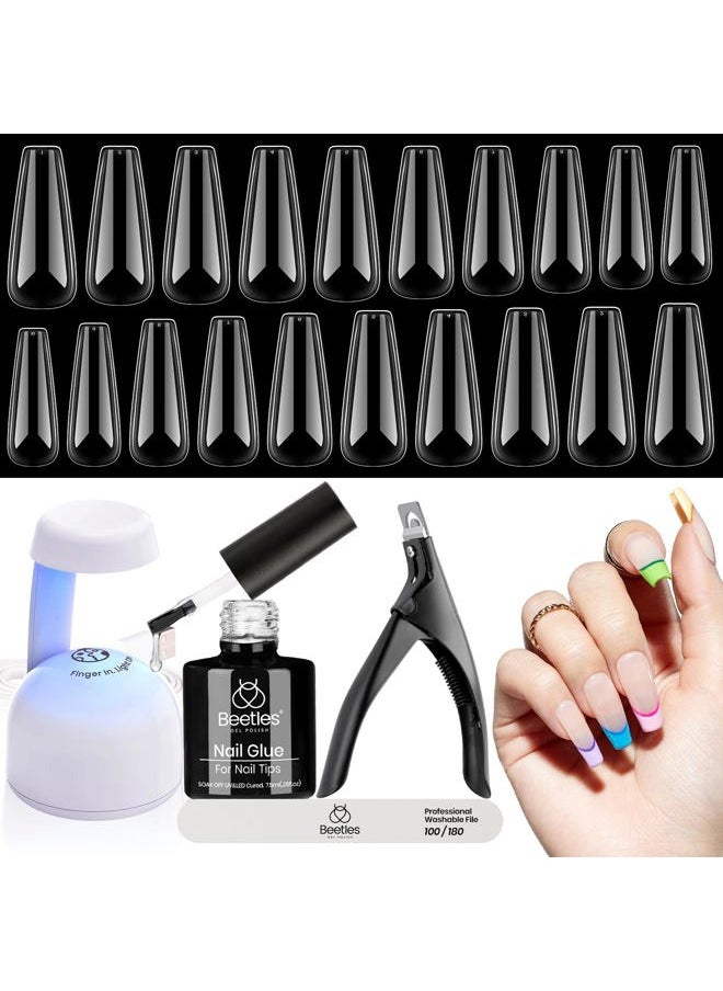 beetles Gel Polish Beetles Gel Nail Kit Easy Nail Extension Set 240 PCS Pre-Shaped Long Coffin Soft Gel Nail Tips with 5-in-1 Nail Glue Base Coat & LED Nail Lamp Acrylic Nails for Nail Art & DIY Home Manicure  - Image 1