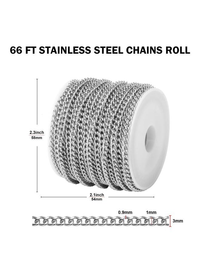 Ucevi [66 FT] Stainless Steel Curb Chains Bulk for Jewelry Making, 3mm 304 Stainless Steel Flat Twisted Links Curb Chains Roll Spool for Jewelry Making DIY Craft - Image 2