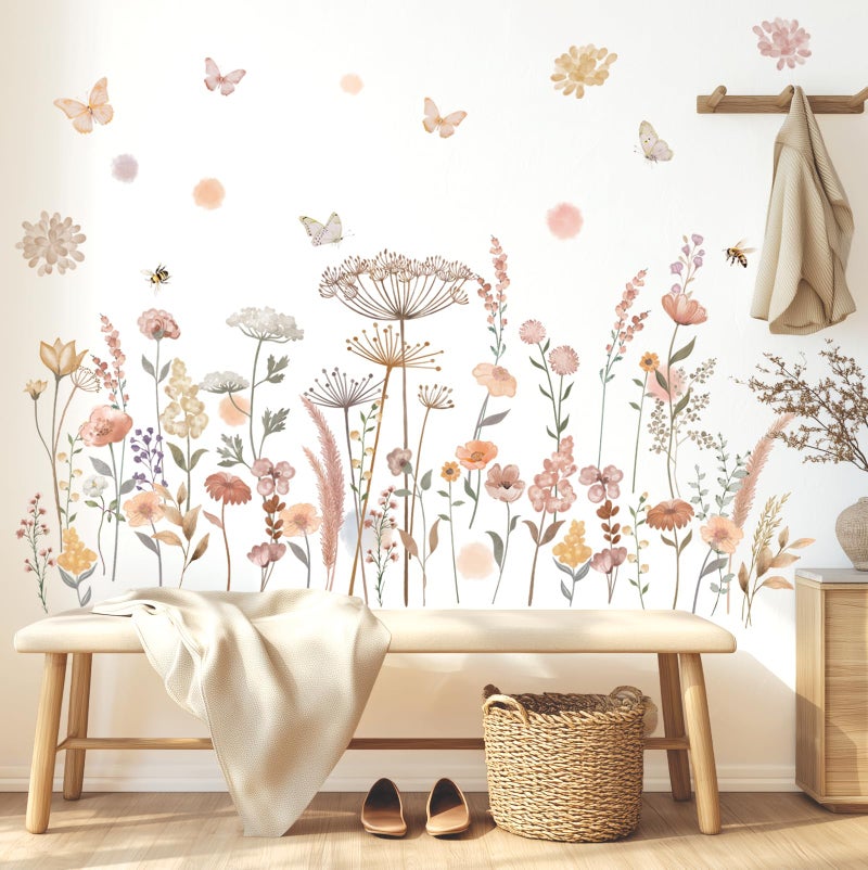 DECOWALL SG2-2421 Watercolor Boho Flowers Wall Decal Stickers DÃ©cor Home Wildflower Floral Dandelion Grass Plants Baby Nursery Girls Bedroom Kids Living Room Bee Peel and Stick Art Flower Vintage - Image 3