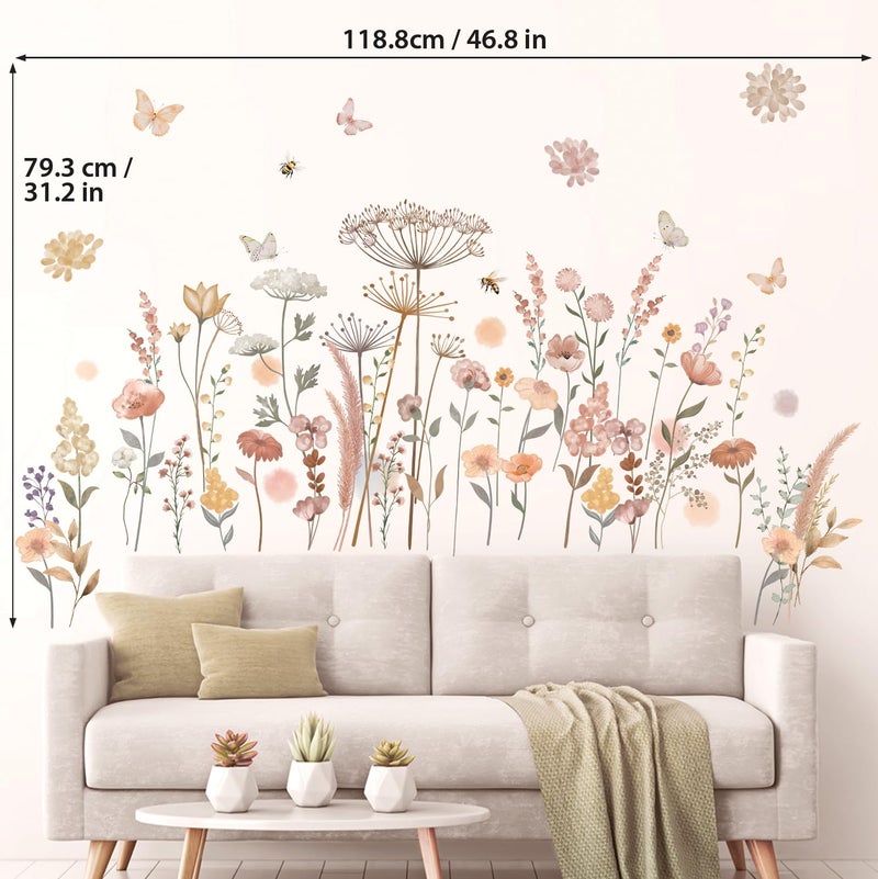 DECOWALL SG2-2421 Watercolor Boho Flowers Wall Decal Stickers DÃ©cor Home Wildflower Floral Dandelion Grass Plants Baby Nursery Girls Bedroom Kids Living Room Bee Peel and Stick Art Flower Vintage - Image 5