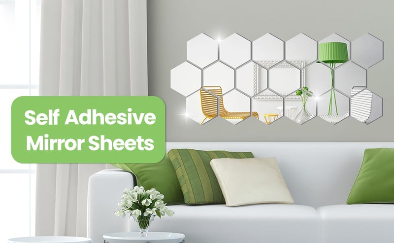 Wall1ders 31-Piece Hexagon with 10 Butterfly Silver Mirror Wall Stickers Self-Adhesive Acrylic Geometric Wall Decals for Modern Home Decor and Living Room DIY (Each Hexagon Size 12 x 10 cm) - Image 5