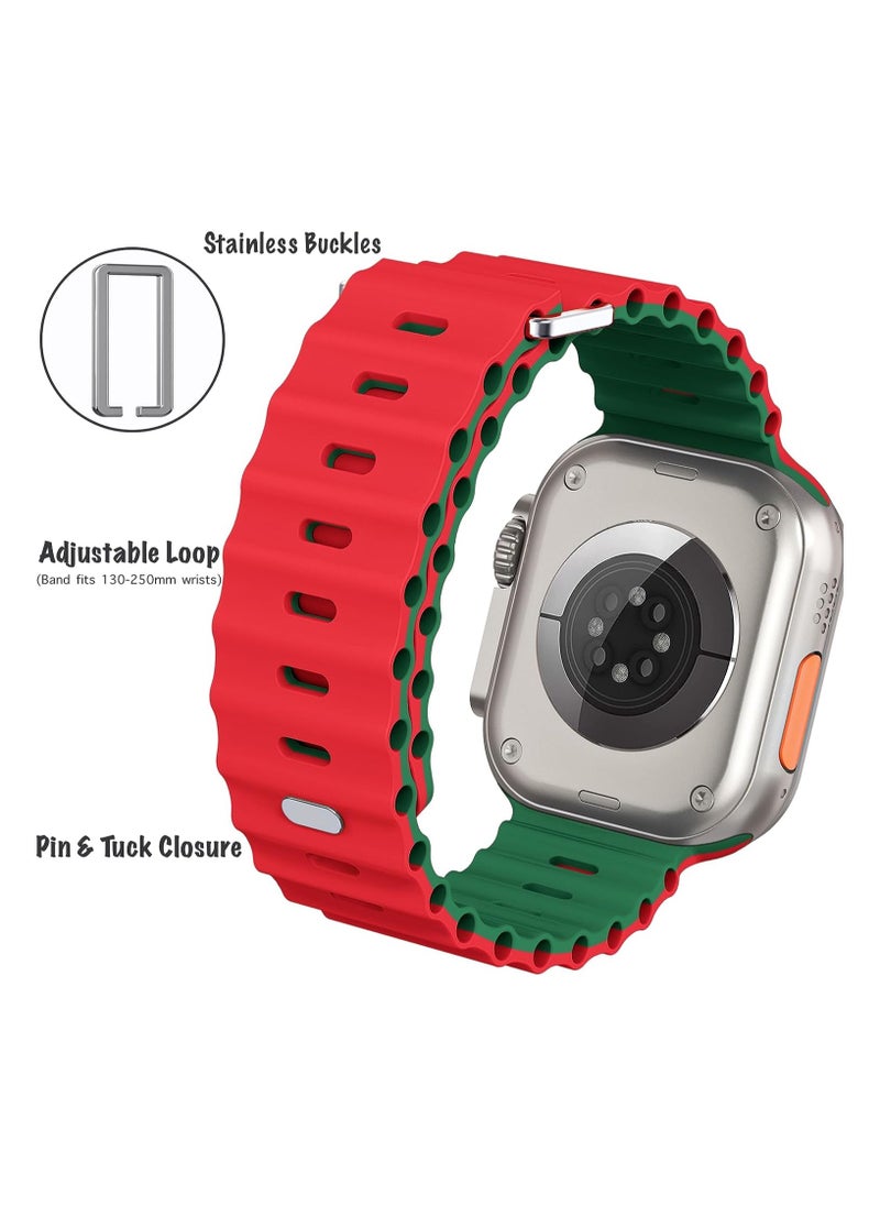 Color Fans - Apple Watch Ocean Band 41mm 40mm 38mm for Men Women, Soft Silicone Sport Band Replacement Strap for Apple Watch Ultra iWatch Series 8 7 SE 6 5 4 3 2 1 Red-Emerald Green - Image 1
