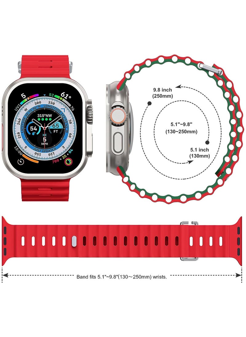 Color Fans - Apple Watch Ocean Band 41mm 40mm 38mm for Men Women, Soft Silicone Sport Band Replacement Strap for Apple Watch Ultra iWatch Series 8 7 SE 6 5 4 3 2 1 Red-Emerald Green - Image 1