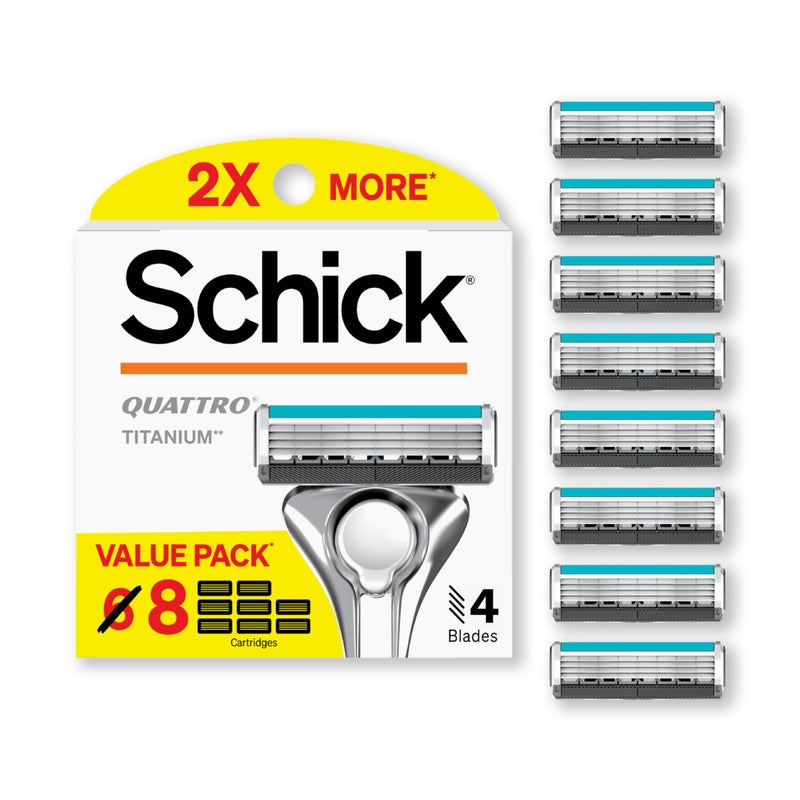 Schick Quattro Titanium Razor Refills 8ct  Schick Razor Blades Refills Razor Blades for Men Shaving Blades for Men Quattro Razor Refill 4 Blade Razor Heads 8 Refills