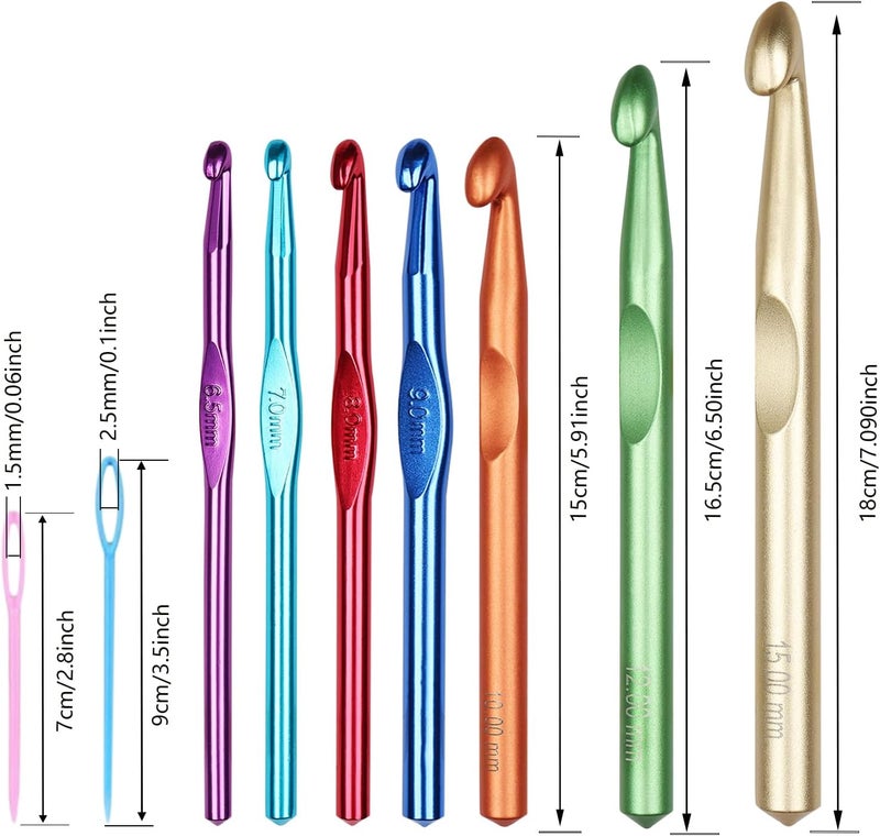 Set of 7 Large Aluminum Crochet Hook Set, 7 Sizes 15mm 12mm 10mm 9mm 8mm 7mm 6.5mm Giant Crochet Hooks, Jumbo Crochet Hooks Bulk for Thick Yarn Knitting - Image 4