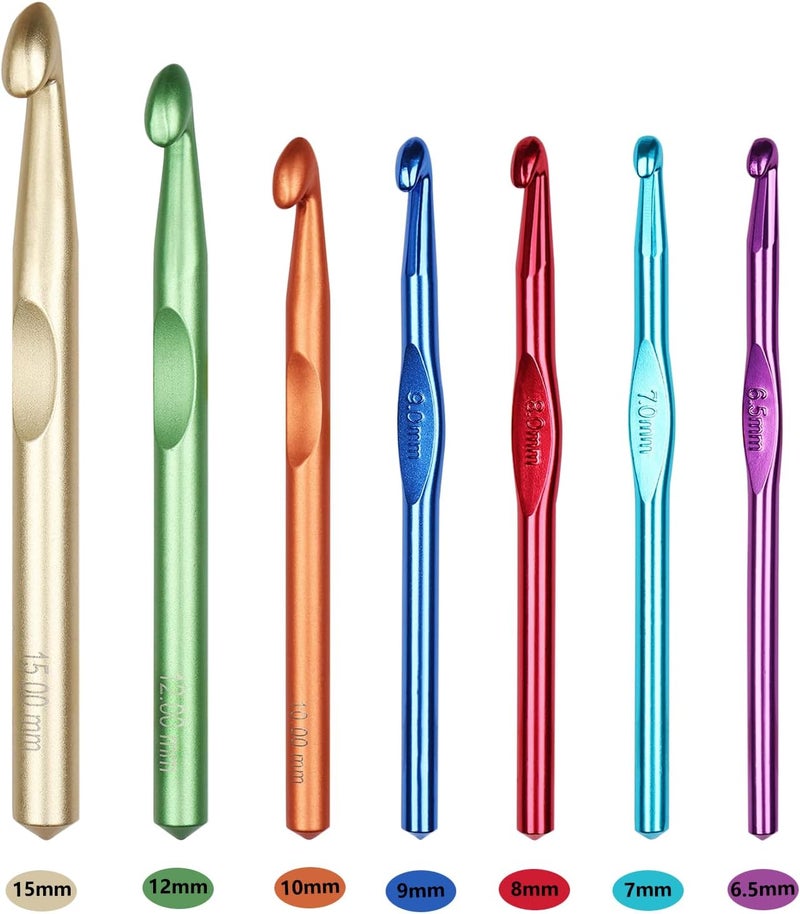 Set of 7 Large Aluminum Crochet Hook Set, 7 Sizes 15mm 12mm 10mm 9mm 8mm 7mm 6.5mm Giant Crochet Hooks, Jumbo Crochet Hooks Bulk for Thick Yarn Knitting - Image 3