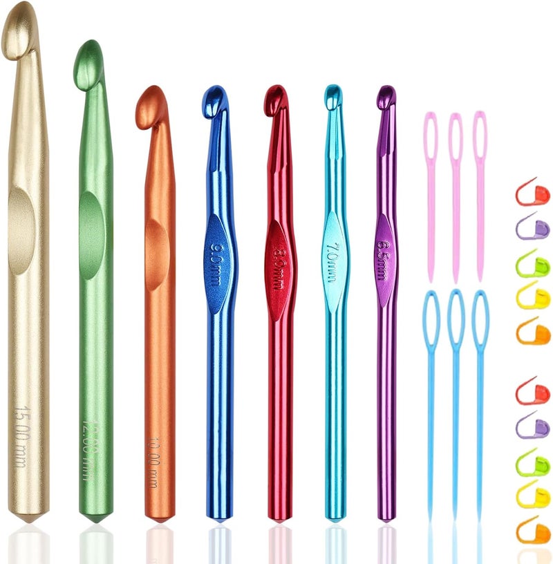 Set of 7 Large Aluminum Crochet Hook Set, 7 Sizes 15mm 12mm 10mm 9mm 8mm 7mm 6.5mm Giant Crochet Hooks, Jumbo Crochet Hooks Bulk for Thick Yarn Knitting - Image 2