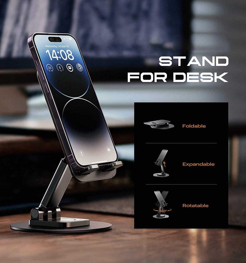 CELLMASTER Cell Phone Stand Rotatable and Foldable Phone Holder with Height and Angle Adjustable (Black) - Image 2