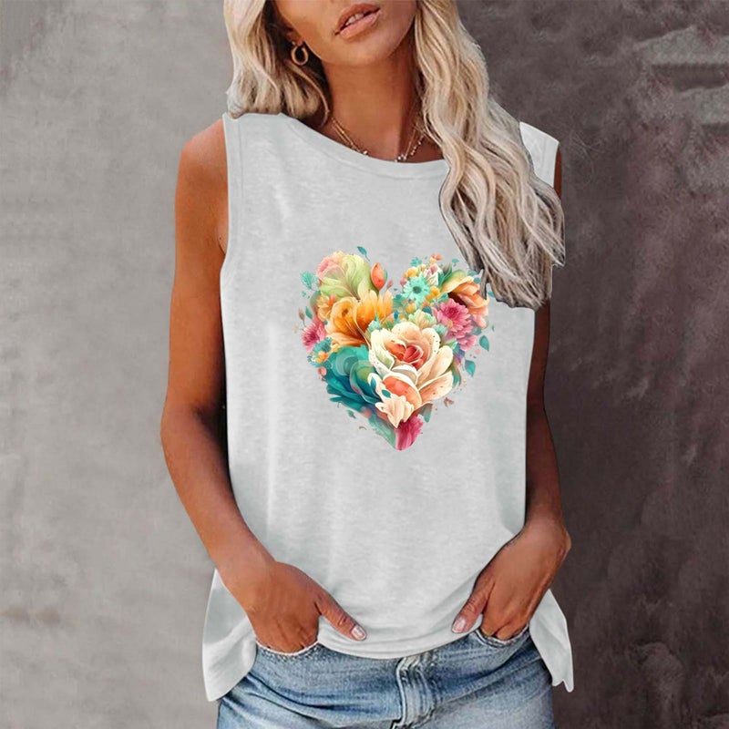 2023 Shirt New Summer Beach Sunset Coconut Tree Round Neck Sleeveless T-Shirt - Image 3