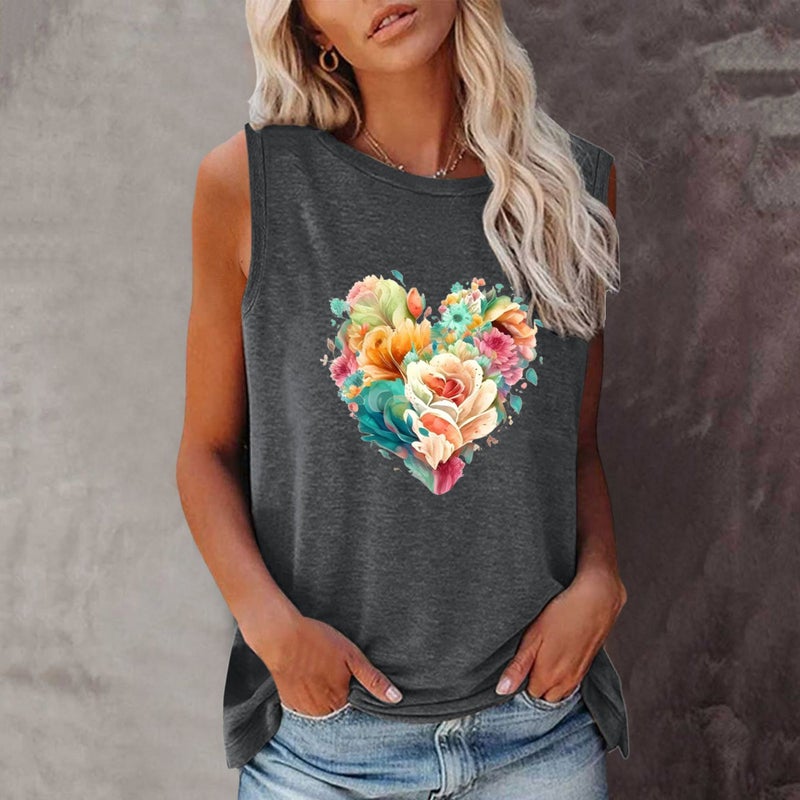 2023 Shirt New Summer Beach Sunset Coconut Tree Round Neck Sleeveless T-Shirt - Image 2