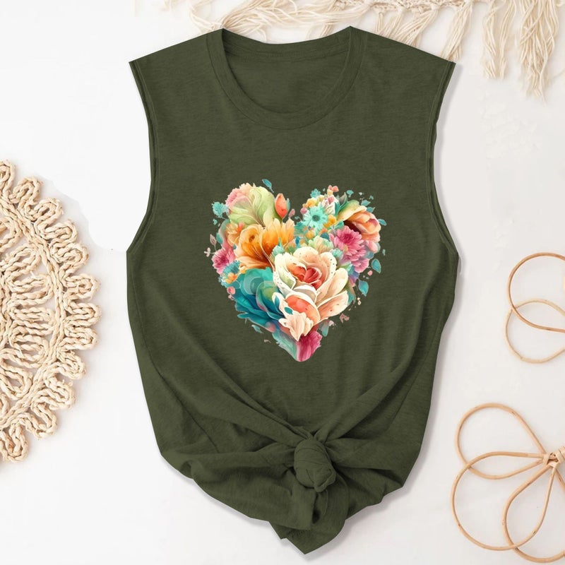 2023 Shirt New Summer Beach Sunset Coconut Tree Round Neck Sleeveless T-Shirt - Image 1