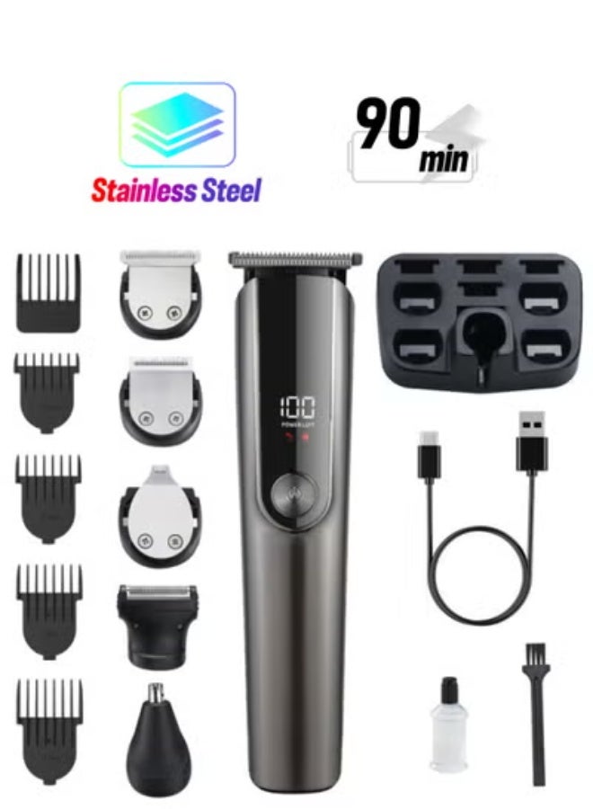 دوشر ماكينة حلاقه فاخرة رجالي، مجموعة ادوات تصفيف الكهربائية 5 في 1 مع وقت تشغيل لمدة 90 دقيقة، شاشة LED، شحن Type-C - Image 1