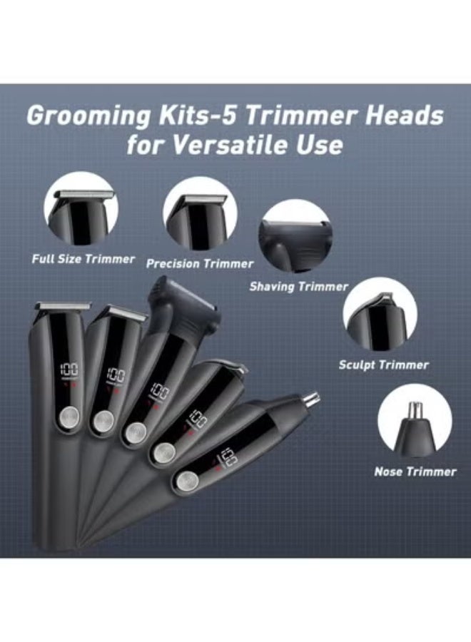دوشر ماكينة حلاقه فاخرة رجالي، مجموعة ادوات تصفيف الكهربائية 5 في 1 مع وقت تشغيل لمدة 90 دقيقة، شاشة LED، شحن Type-C - Image 2