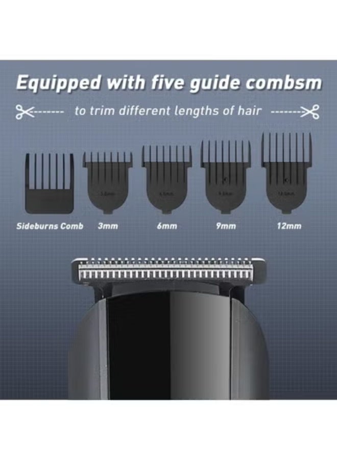 دوشر ماكينة حلاقه فاخرة رجالي، مجموعة ادوات تصفيف الكهربائية 5 في 1 مع وقت تشغيل لمدة 90 دقيقة، شاشة LED، شحن Type-C - Image 3